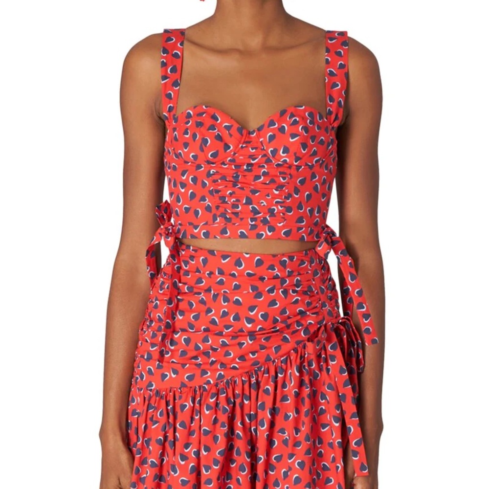 NWOT CAROLINA HERRERA RED HEART PRINT CORSET BODICE TOP WITH TIE